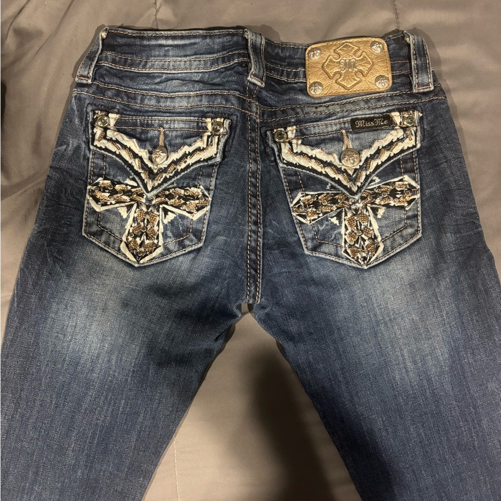 Miss Me Blue Boot Cut Jeans with Embellished Pockets - Picture 3 of 6
